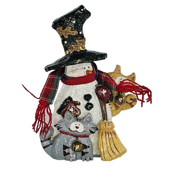 Kurt S Adler Snowman Cats Broom Christmas Figure 5" - Picture 1 of 8